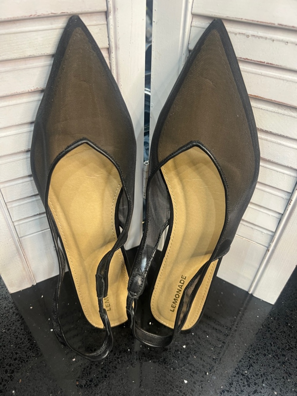 Lemon Black Mesh Pointed Slingback Flats - Picture 2 of 4